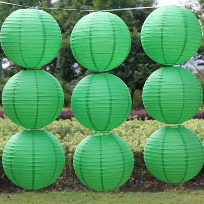 1 бр. 4-6-8-10-12-14 инча Зелен кръгъл китайски хартиен фенер Рожден ден Сватба Парти декор подарък занаят Направи си сам лампион консумативи фенер