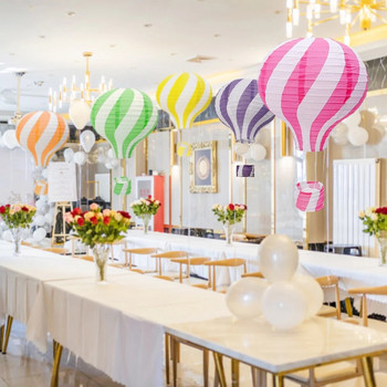 12-инчов Направи си сам Rainbow балон с горещ въздух Цветни хартиени фенери Сгъваема висяща кошница Парти за рожден ден Консумативи за сватбена украса