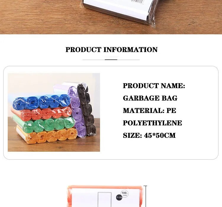 5 tekercs 1 csomag 100 db Háztartási Kiváló minőségű eldobható szemetes tasak Konyhai tárolás Szemeteszsákok Tisztítás Hulladékzsák Műanyag zsák