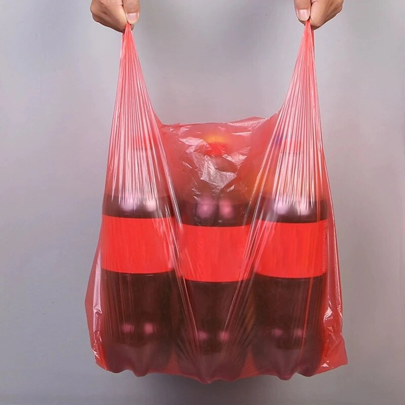 40/50db Piros műanyag zacskó Szupermarket Élelmiszerbolt Ajándék bevásárlótáska Vastag fogantyúval Mellényes Táska Konyhai Tároló Tiszta Szemeteszsák