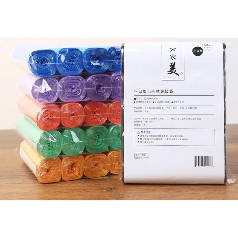 5 tekercs 1 csomag 100 db Háztartási eldobható szemetes tasak Konyhai Tárolás Szemeteszsákok Tisztítás Hulladékzsák Műanyag zacskó