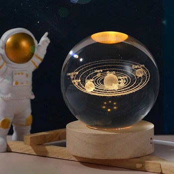 Δώρο γενεθλίων 3D χαραγμένη με λέιζερ κρυστάλλινη σφαίρα Νυχτερινό φως Διακόσμηση υπνοδωματίου Planetary Galaxy Solar System Astronomy Glass Globe