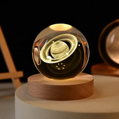 Δώρο γενεθλίων 3D χαραγμένη με λέιζερ κρυστάλλινη σφαίρα Νυχτερινό φως Διακόσμηση υπνοδωματίου Planetary Galaxy Solar System Astronomy Glass Globe