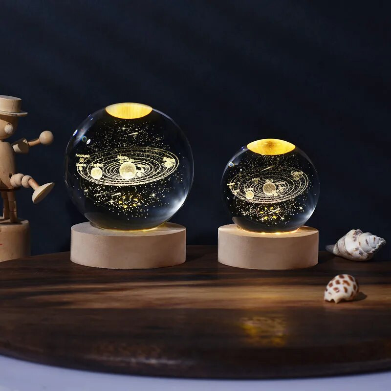 3D lézergravírozott kristálygömb éjszakai fény hálószoba dekoráció bolygógalaxis Naprendszer csillagászat üveggömb születésnapi ajándék