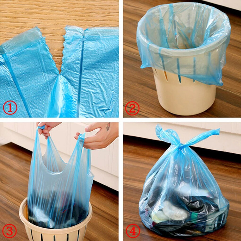 100 DB szemeteszsák eldobható szemetes edény megvastagítja a mellény stílusát Tárolás Színes hordozható otthoni konyha Kényelmes szemeteszsákok