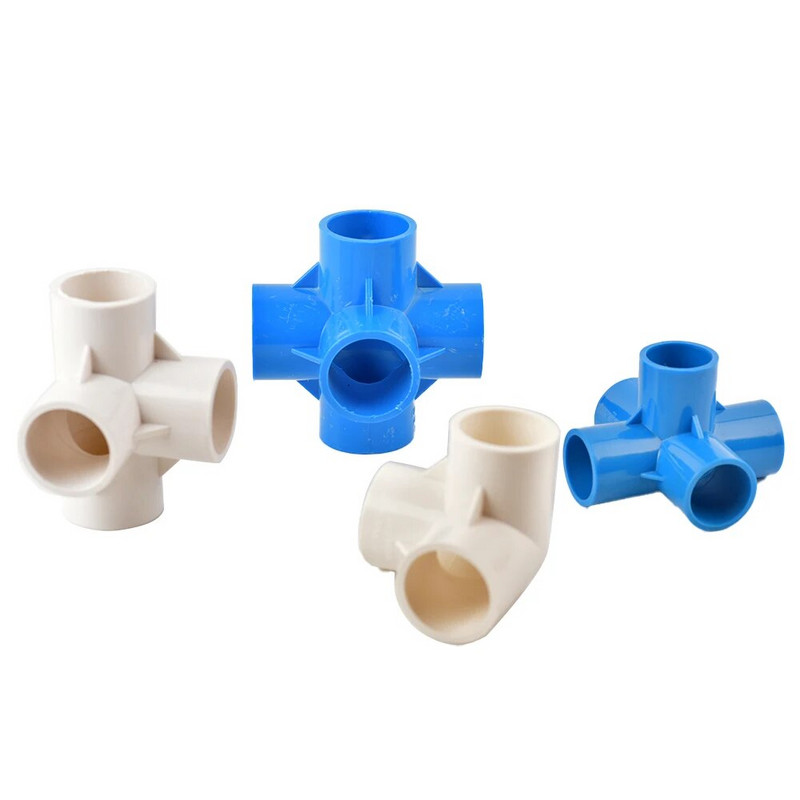 20/25/32mm kék fehér PVC csőszerelvények egyenes könyökös póló keresztcsatlakozó 1/2 3/4 1 hüvelykes vízcsőadapter 3 4 5 6 irányú csatlakozások