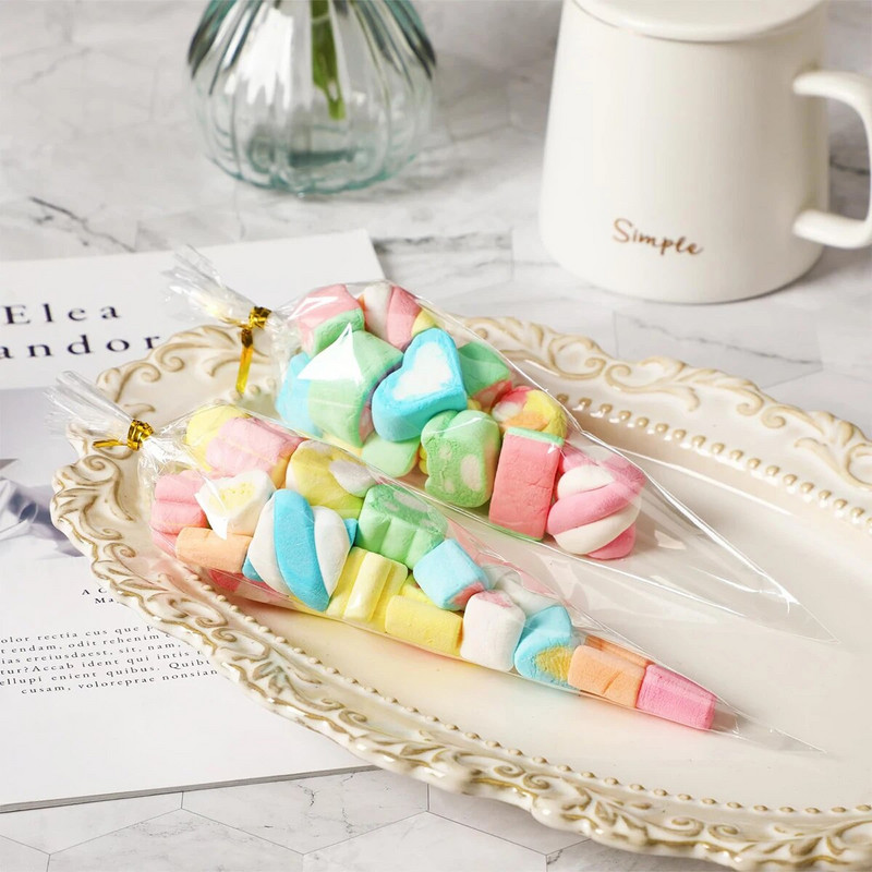 Átlátszó négyzet alakú cukorkatáskák műanyag celofán csomag cukorkát esküvői születésnapi parti dekoráció ajándékok szívesség gyerekeknek