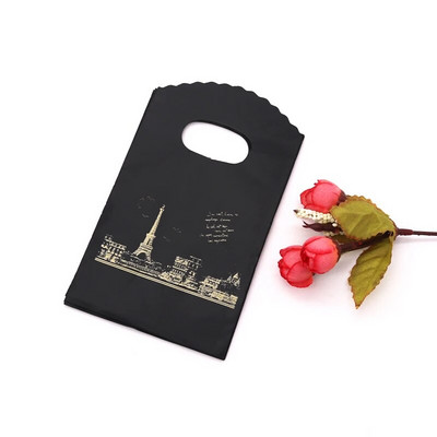 50 db/tétel Multi Designs Kis műanyag zacskó 9x15cm Boutique Ajándéktáska Fogantyúval Szép Charms Fülbevaló Ékszer Csomagoló Táskák