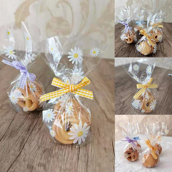 50/100бр. Маргаритки Торбички за бонбони Прозрачни цветя Торбичка за опаковане на бисквитки за сватба, рожден ден Направи си сам Консумативи за опаковане на подаръци
