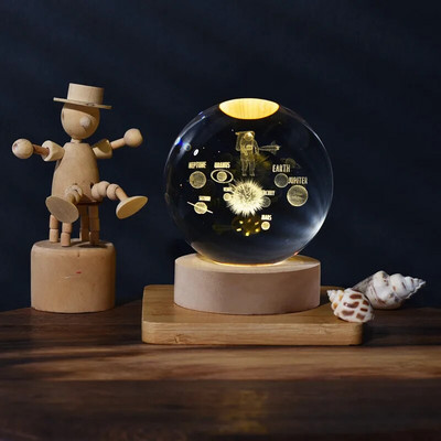 6 cm-es kristálygömb és alapkristálybolygó éjszakai fény lézergravírozott Naprendszer földgömb csillagászati asztali dekorációja