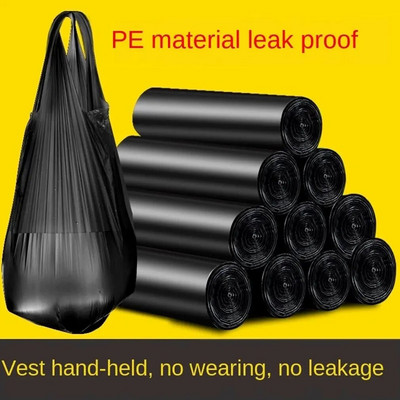Garbage Bags Household Portable Thickened Affordable Kitchen Black Vest Type Garbage Bucket Plastic Bags Kitchen Storage