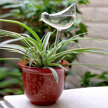 Plant Waterer Self Watering Globes, Bird Shape Hand Blown Clear Aqua Bulbs