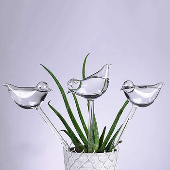 Plant Waterer Self Watering Globes, Bird Shape Hand Blown Clear Aqua Bulbs