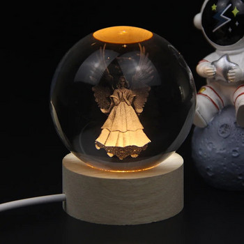 Creative Angel Crystal Ball USB Luminescence Bola De Cristal Solid Wood Base Великденски подарък Decoração Para Quarto Desktop Decor