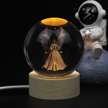 Creative Angel Crystal Ball USB Luminescence Bola De Cristal Βάση από μασίφ ξύλο Πασχαλινό δώρο Decoração Para Quarto Διακόσμηση επιφάνειας εργασίας
