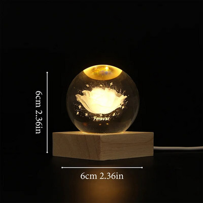 Kreatív rózsák 3D Bola De Cristal USB Hálószoba Éjszakai Fény Barát születésnapja Valentin-napi ajándék kristálygömbök asztali dekoráció