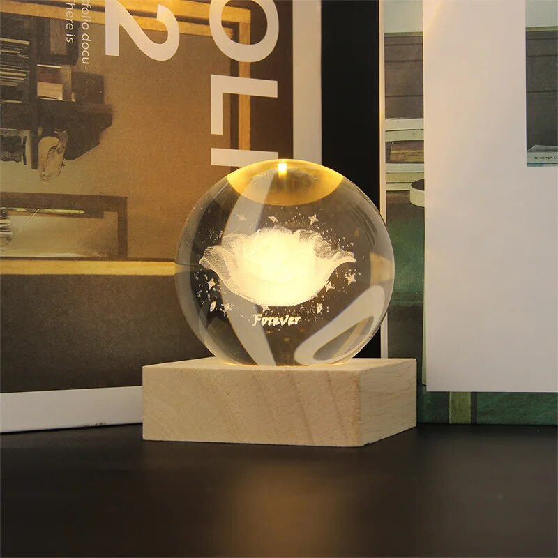 Kreatív rózsák 3D Bola De Cristal USB Hálószoba Éjszakai Fény Barát születésnapja Valentin-napi ajándék kristálygömbök asztali dekoráció
