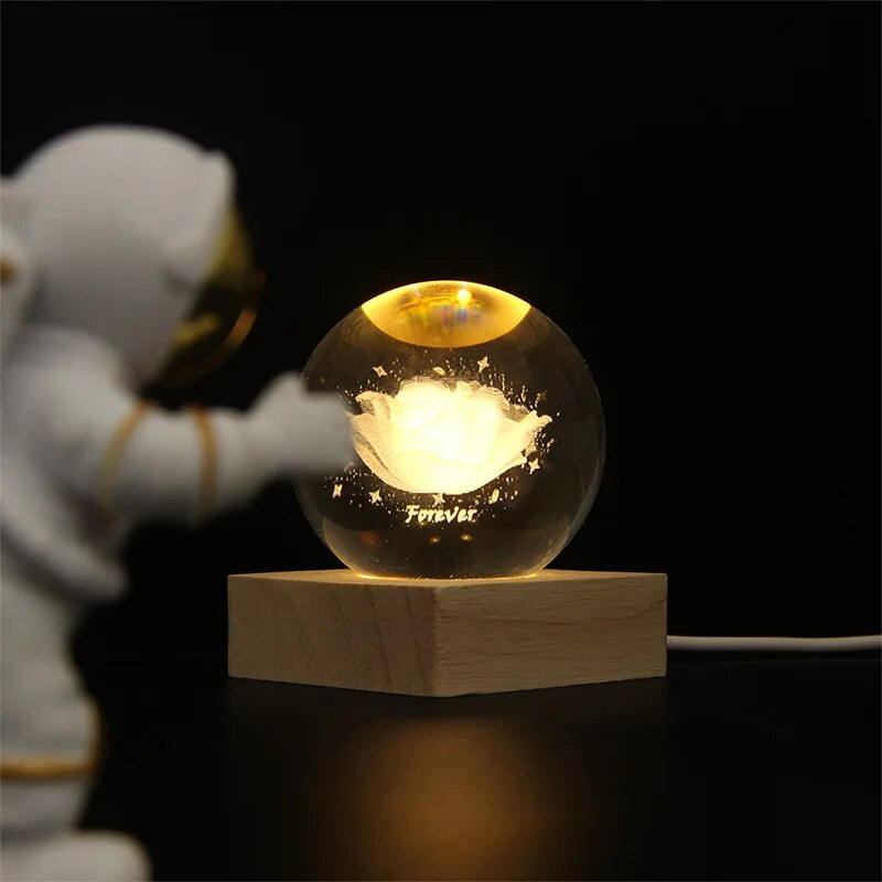 Kreatív rózsák 3D Bola De Cristal USB Hálószoba Éjszakai Fény Barát születésnapja Valentin-napi ajándék kristálygömbök asztali dekoráció
