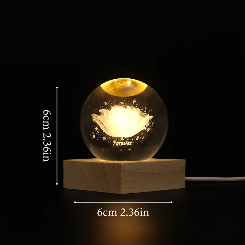 Kreatív rózsák 3D Bola De Cristal USB Hálószoba Éjszakai Fény Barát születésnapja Valentin-napi ajándék kristálygömbök asztali dekoráció