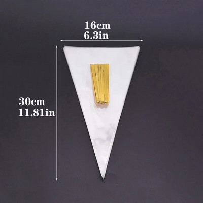 100 darabos készlet átlátszó celofán csomagolózacskók átlátszó kúpos cukorka zacskók barkácsolás esküvői születésnapi parti ajándék zacskók popcorn p