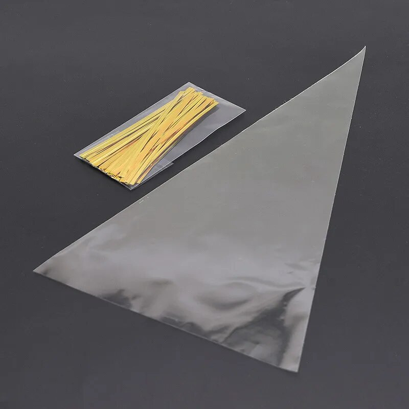 100 darabos készlet átlátszó celofán csomagolózacskók átlátszó kúpos cukorka zacskók barkácsolás esküvői születésnapi parti ajándék zacskók popcorn p