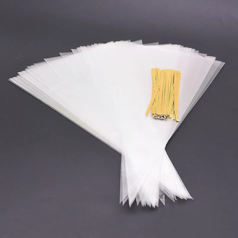 100 darabos készlet átlátszó celofán csomagolózacskók átlátszó kúpos cukorka zacskók barkácsolás esküvői születésnapi parti ajándék zacskók popcorn p