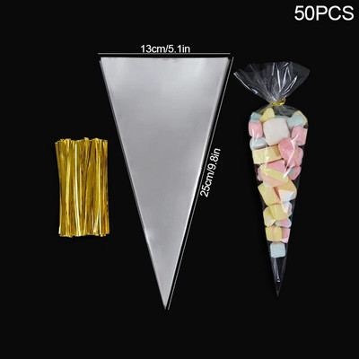 50 db műanyag átlátszó cukorka zacskók háromszögű snack táska popcorn süti csomagoló táska esküvői születésnapi babazuhanyhoz