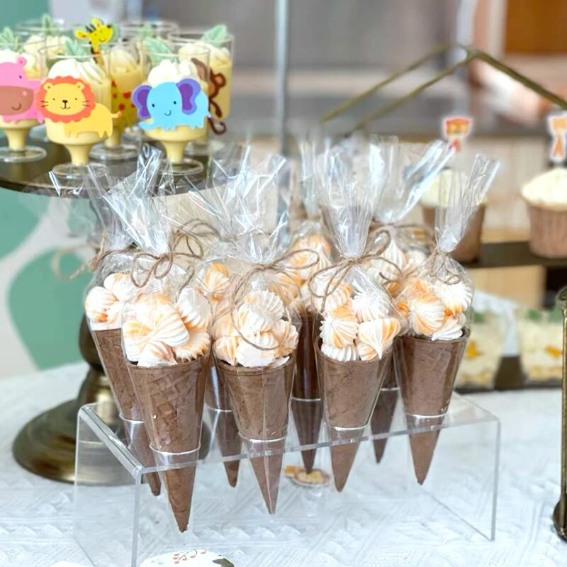 50 db műanyag átlátszó cukorka zacskók háromszögű snack táska popcorn süti csomagoló táska esküvői születésnapi babazuhanyhoz