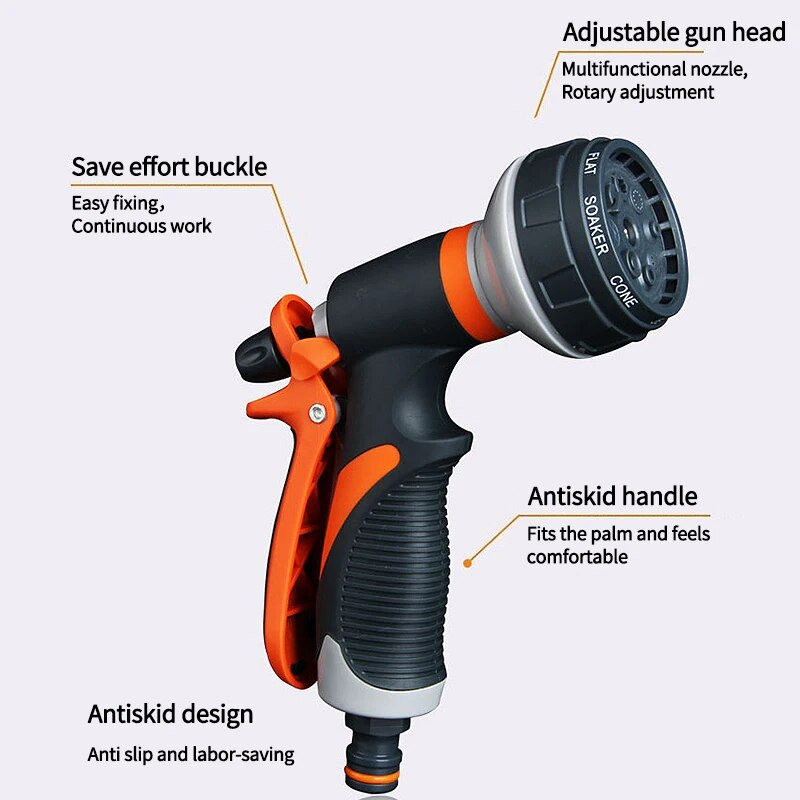 Többfunkciós vízpisztolyok, állítható nyomású autómosó szórópisztolyok 8 üzemmódú TPR fogantyús fűlocsoló permetezők kerti kellékek