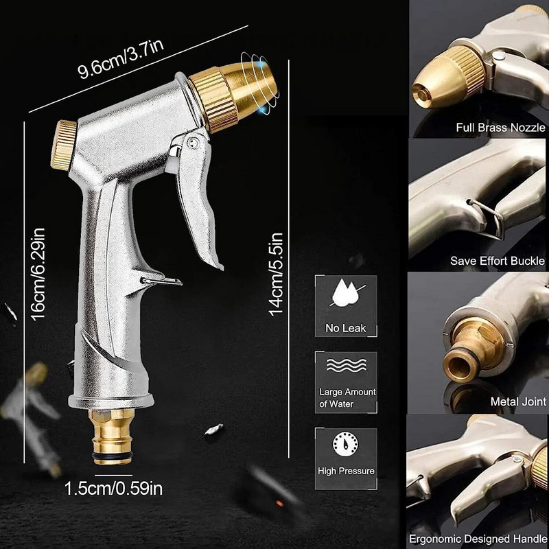 Kerti tömlőfúvóka Nagy teherbírású fém szórópisztoly permetező sárgaréz autómosó üzemekhez, öntözéshez, háziállatokhoz, zuhanypadló tisztításához