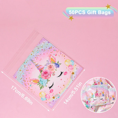 50 DB Unicorn Party Ajándéktáska Születésnapi Party Dekoráció Cukorka Csomagoló Táskák Babazuhany Kids Favor Party Kellékek