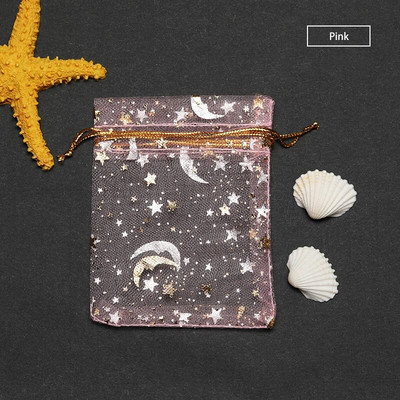 50db Stars & Moon Design Organza áttetsző géz elem ékszertáskák tüll szövet Esküvői ajándéktáskák tasak OrganzaAjándéktáska