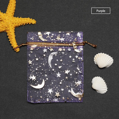 50db Stars & Moon Design Organza áttetsző géz elem ékszertáskák tüll szövet Esküvői ajándéktáskák tasak OrganzaAjándéktáska