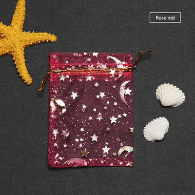 50db Stars & Moon Design Organza áttetsző géz elem ékszertáskák tüll szövet Esküvői ajándéktáskák tasak OrganzaAjándéktáska