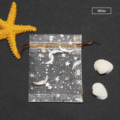 50db Stars & Moon Design Organza áttetsző géz elem ékszertáskák tüll szövet Esküvői ajándéktáskák tasak OrganzaAjándéktáska