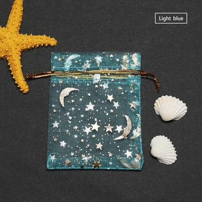 50db Stars & Moon Design Organza áttetsző géz elem ékszertáskák tüll szövet Esküvői ajándéktáskák tasak OrganzaAjándéktáska