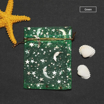 50db Stars & Moon Design Organza áttetsző géz elem ékszertáskák tüll szövet Esküvői ajándéktáskák tasak OrganzaAjándéktáska