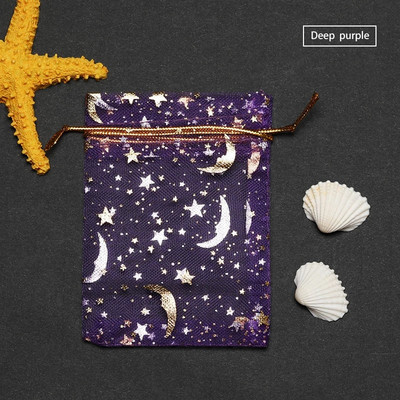 50db Stars & Moon Design Organza áttetsző géz elem ékszertáskák tüll szövet Esküvői ajándéktáskák tasak OrganzaAjándéktáska