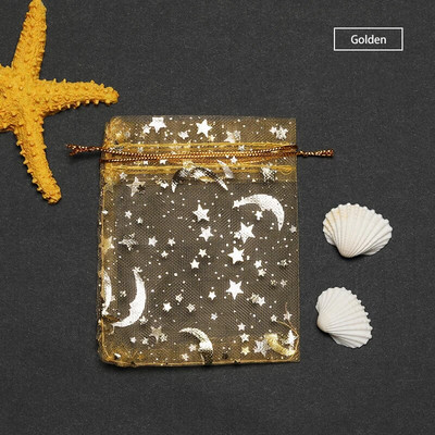 50db Stars & Moon Design Organza áttetsző géz elem ékszertáskák tüll szövet Esküvői ajándéktáskák tasak OrganzaAjándéktáska