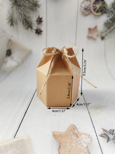 10 db nátronpapír kenderkötéllel hatszögletű csomagolódoboz, cukorka doboz, ajándékcsomagoló doboz