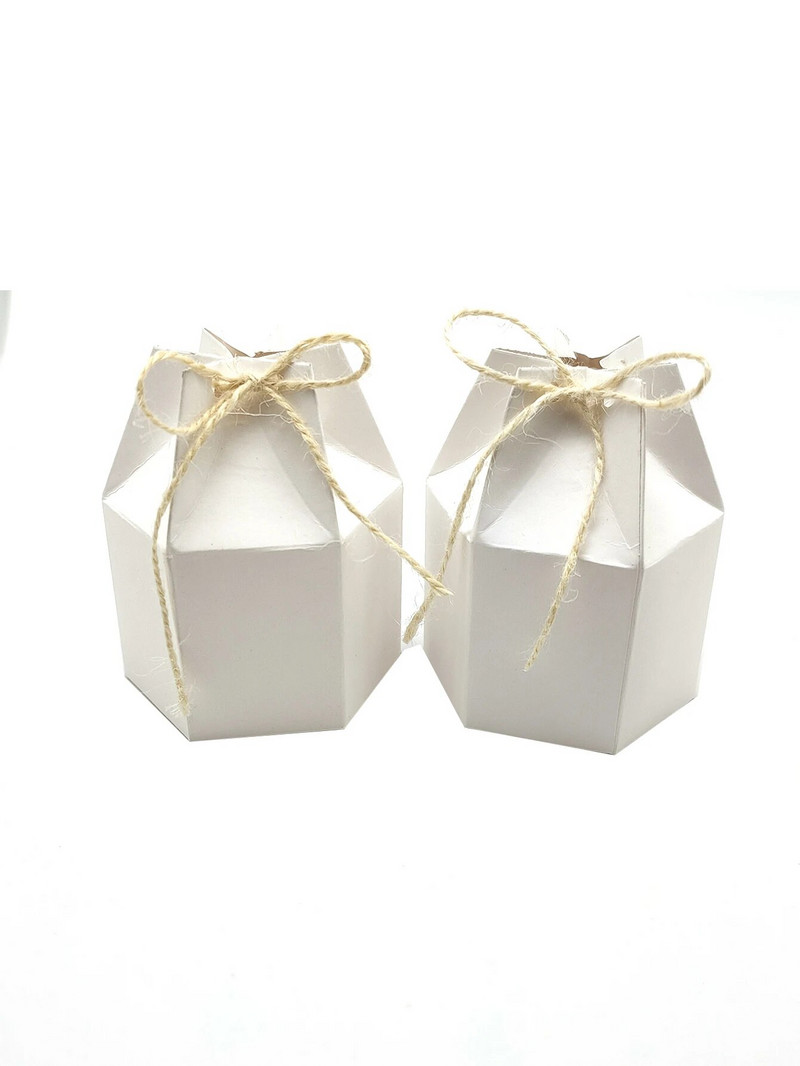 10 db nátronpapír kenderkötéllel hatszögletű csomagolódoboz, cukorka doboz, ajándékcsomagoló doboz