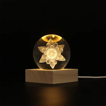 Китайски стил Creative 3D Lotus Crystal Ball Simplicity Solid Wood Base Home Кабинет Декор за всекидневна снежный шар Snow Globe