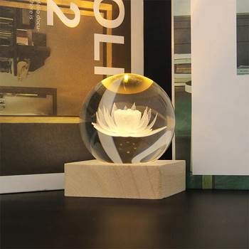 Κινεζικό στιλ Δημιουργική τρισδιάστατη κρυστάλλινη μπάλα Lotus Simplicity Βάση από μασίφ ξύλο Μελέτη σπιτιού Διακόσμηση σαλονιού снежный шар Snow Globe