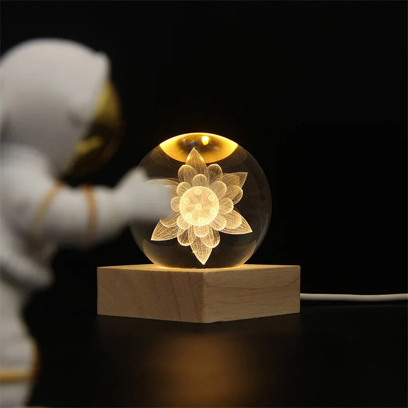 Kínai stílusú kreatív 3D lótusz kristálygömb egyszerű tömörfa bázis otthoni dolgozószoba dekoráció снежный шар Snow Globe