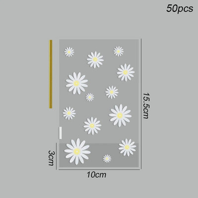 50 db százszorszép virág cukorka süti zacskó átlátszó keksz sütő csomagoló táska gyerekeknek születésnapi parti ajándékcsomagolás esküvői dekor kellékek