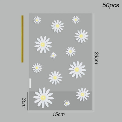 50 db százszorszép virág cukorka süti zacskó átlátszó keksz sütő csomagoló táska gyerekeknek születésnapi parti ajándékcsomagolás esküvői dekor kellékek