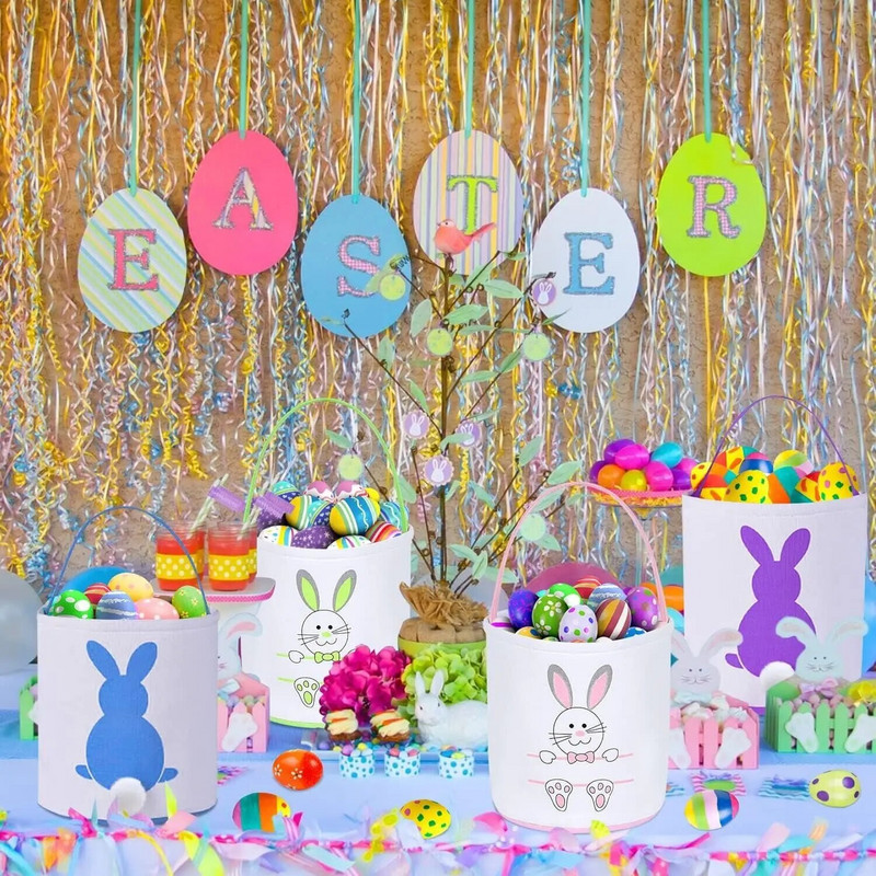 1db húsvéti nyuszi fül aranyos nyúl kosár kosár vászon nyúl ajándéktáskák plüss farokkal Húsvéti hordtáskák húsvét napjára