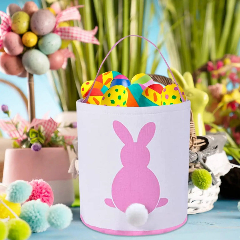 1db húsvéti nyuszi fül aranyos nyúl kosár kosár vászon nyúl ajándéktáskák plüss farokkal Húsvéti hordtáskák húsvét napjára