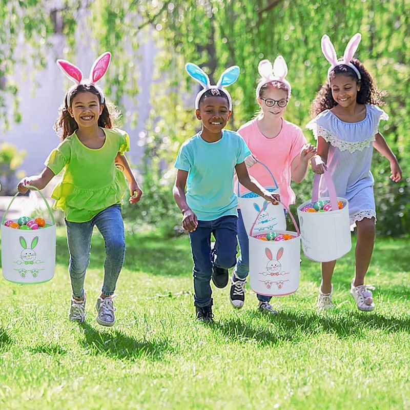 1db húsvéti nyuszi fül aranyos nyúl kosár kosár vászon nyúl ajándéktáskák plüss farokkal Húsvéti hordtáskák húsvét napjára