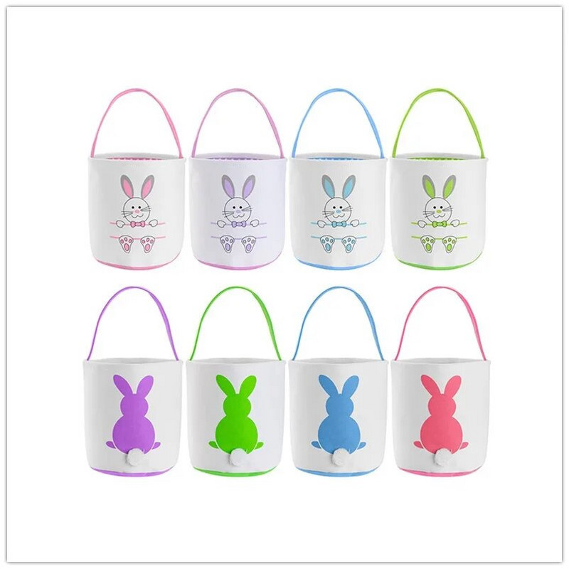 1db húsvéti nyuszi fül aranyos nyúl kosár kosár vászon nyúl ajándéktáskák plüss farokkal Húsvéti hordtáskák húsvét napjára